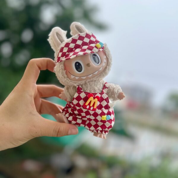 Labubu 17cm Doll Clothes McDonalds Overalls Keychain Set - Image 9