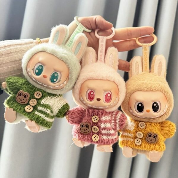 Labubu Doll Clothes - Bear Pattern Sweater with Hat - Image 3