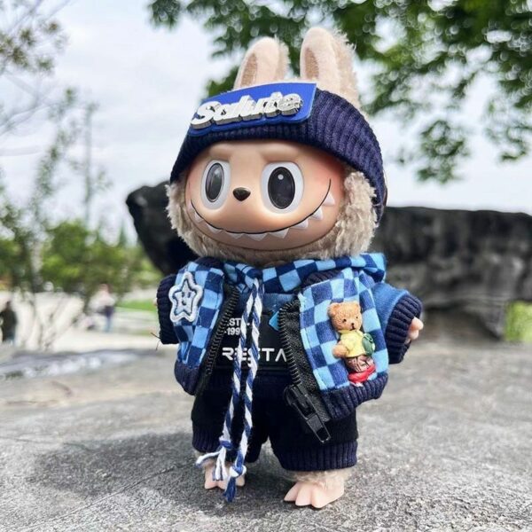 Labubu 17cm Blue Plaid Costume Set Keychain - Image 8