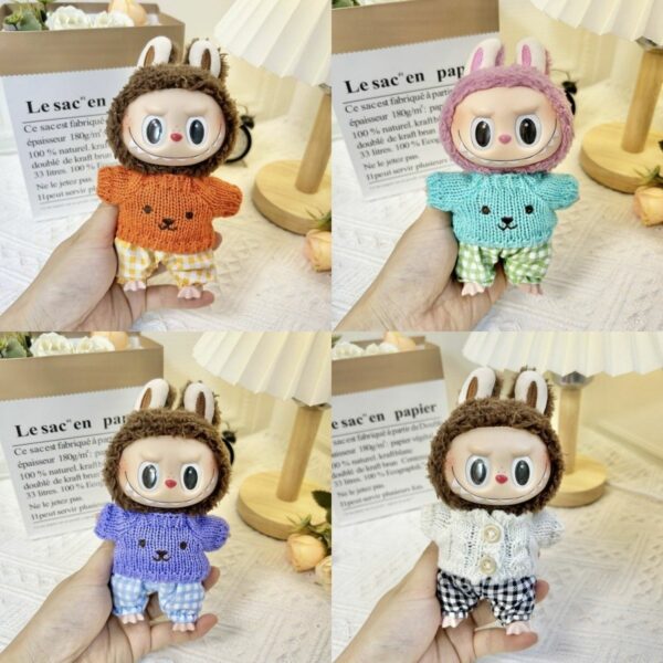 Labubu 17cm Doll Knit Sweater Pants Set Macaron Series