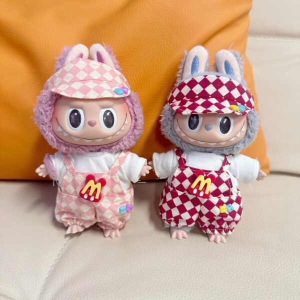 Labubu 17cm Doll Clothes McDonalds Overalls Keychain Set - Image 2
