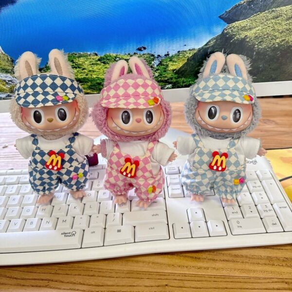 Labubu 17cm Doll Clothes McDonalds Overalls Keychain Set