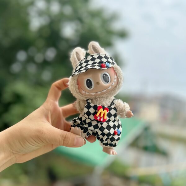 Labubu 17cm Doll Clothes McDonalds Overalls Keychain Set - Image 12