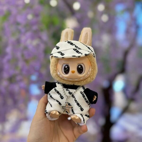 Labubu Keychain Doll Clothes Letter Print Overalls Outfit Set - Image 6