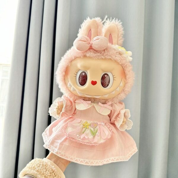 Labubu 38cm Plush Doll Dress MOKOKO Pink Tulip Outfit