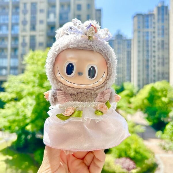 Doll Clothes Pearl Suspender Skirt Dress Outfit for Labubu 17cm - Image 4
