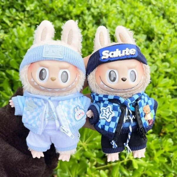 Labubu 17cm Blue Plaid Costume Set Keychain - Image 2