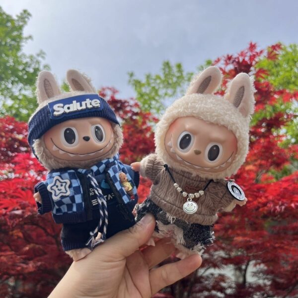 Doll Clothes Keychain T-Shirt and Overalls Set for Labubu 17cm
