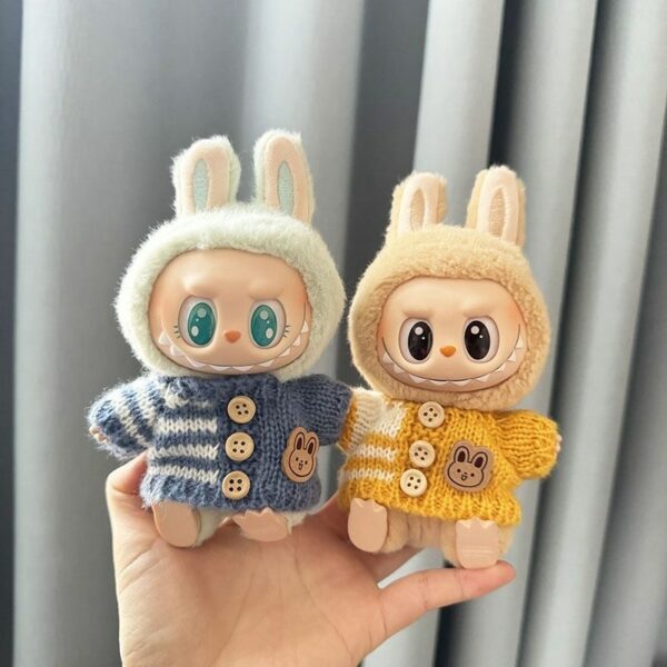 Labubu Doll Clothes - Bear Pattern Sweater with Hat - Image 2