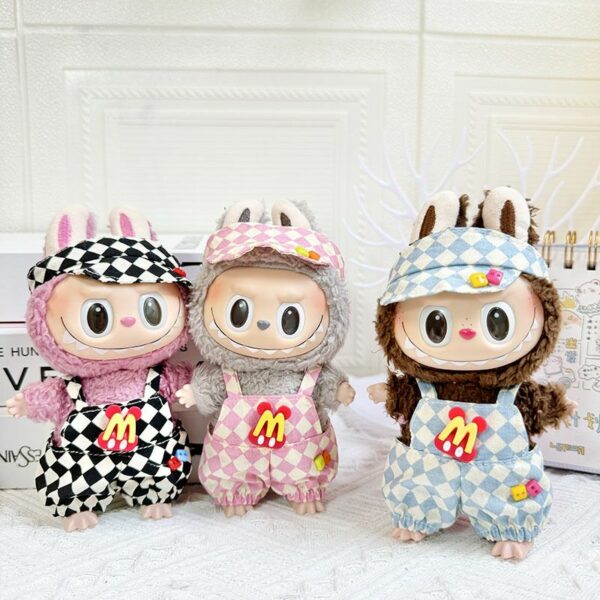 Labubu 17cm Doll Clothes McDonalds Overalls Keychain Set - Image 5