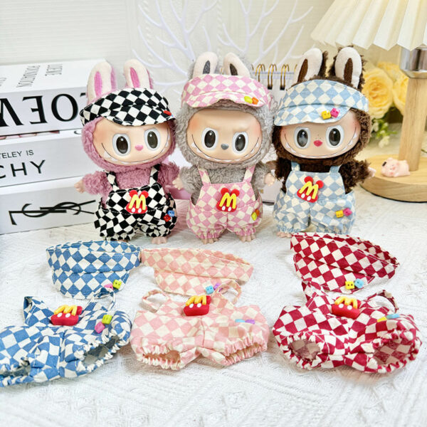 Labubu 17cm Doll Clothes McDonalds Overalls Keychain Set - Image 3