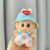 blue and white grid strap + blue love hat.