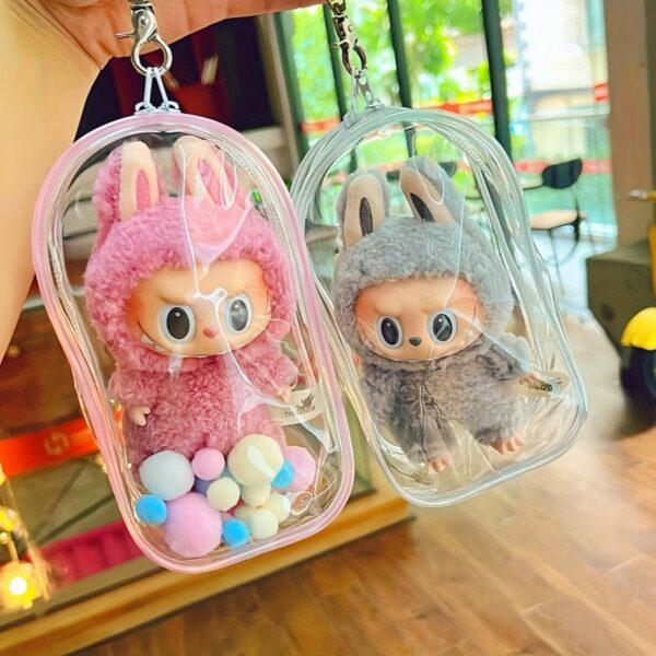 Labubu Display Case - PVC Storage Bag with Keychain - Image 3