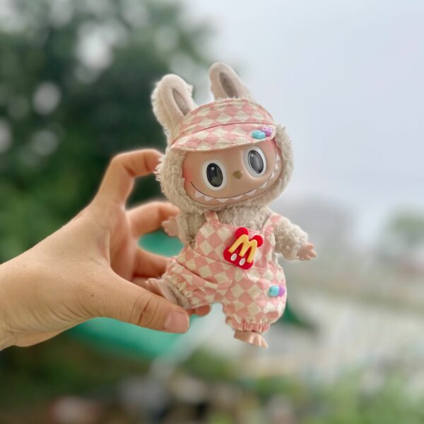 Labubu 17cm Doll Clothes McDonalds Overalls Keychain Set - Image 8