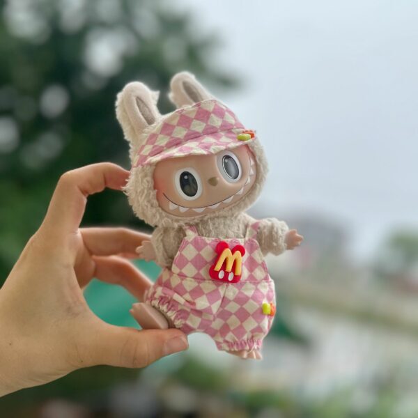 Labubu 17cm Doll Clothes McDonalds Overalls Keychain Set - Image 7