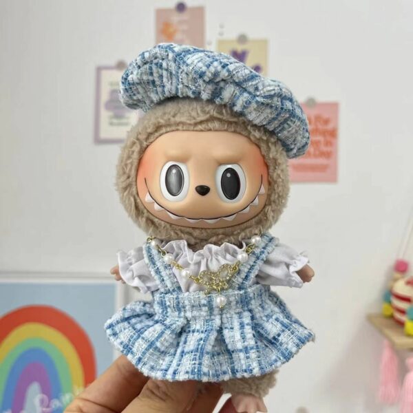 Labubu 17cm Blue Plaid Costume Set Keychain - Image 18