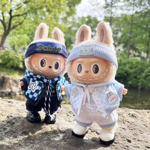 Labubu 17cm Blue Plaid Costume Set Keychain