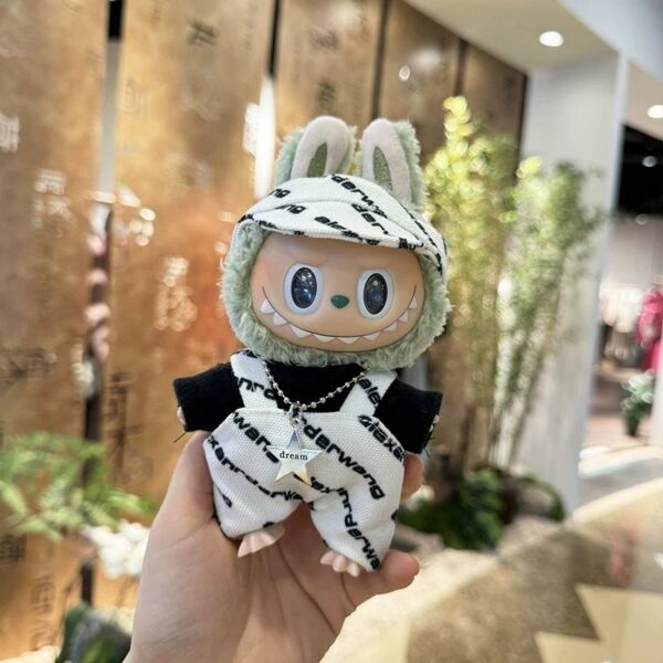 Labubu Keychain Doll Clothes Letter Print Overalls Outfit Set - Image 5