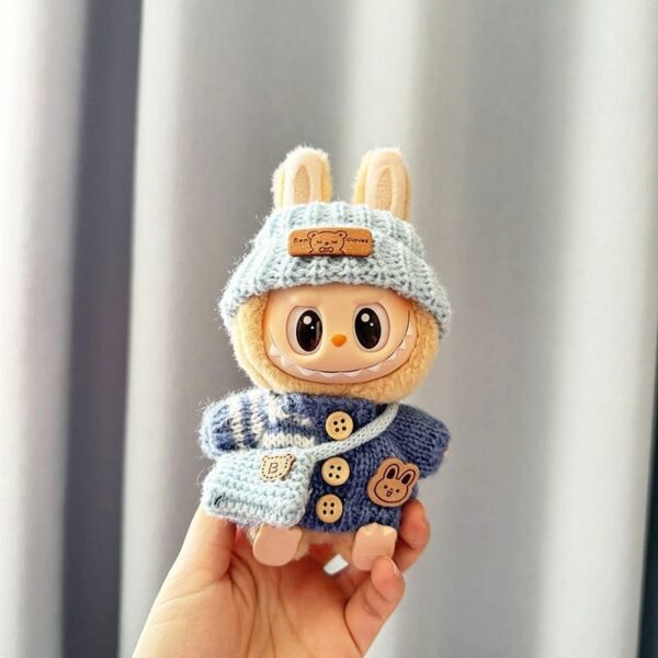 Labubu Doll Clothes - Bear Pattern Sweater with Hat - Image 6