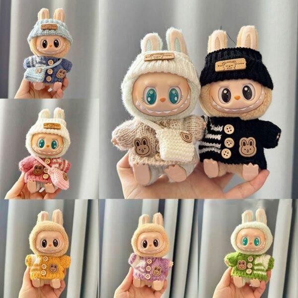 Labubu Doll Clothes - Bear Pattern Sweater with Hat