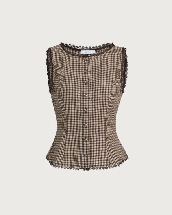Brown Plaid Single Breasted Vest - Image 5