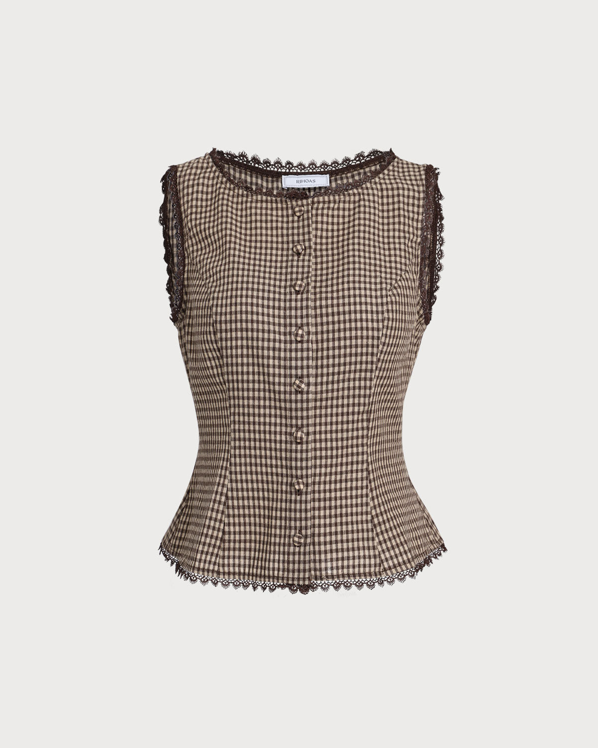 Brown Plaid Single Breasted Vest - Image 5