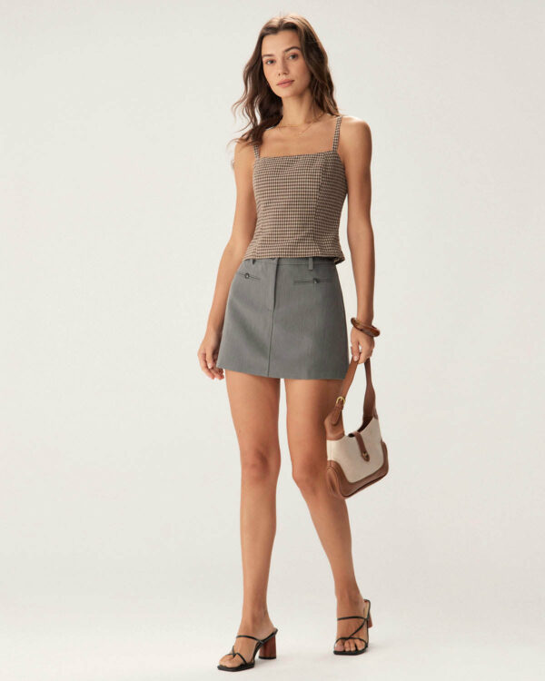 Brown Plaid Shirred Cami Top - Image 4
