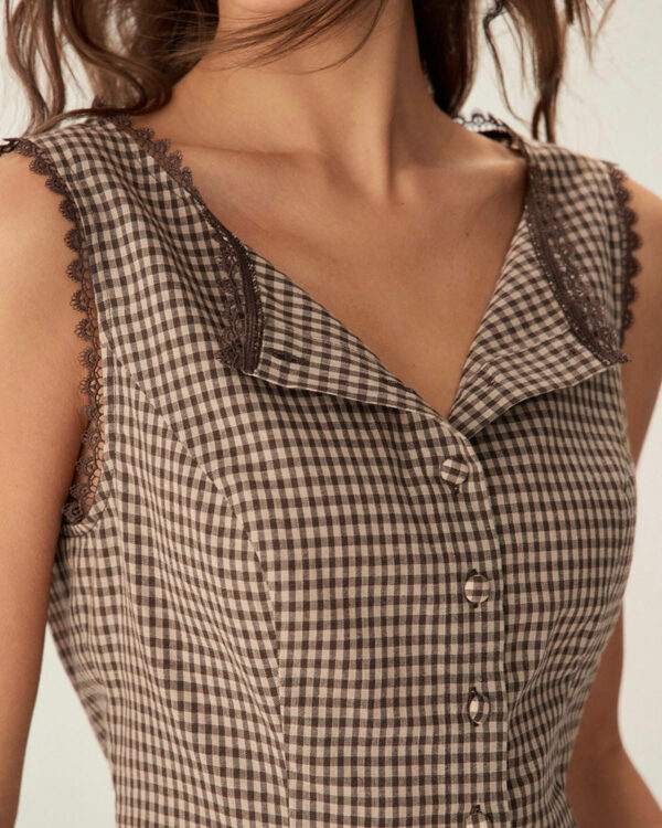Brown Plaid Single Breasted Vest - Image 2