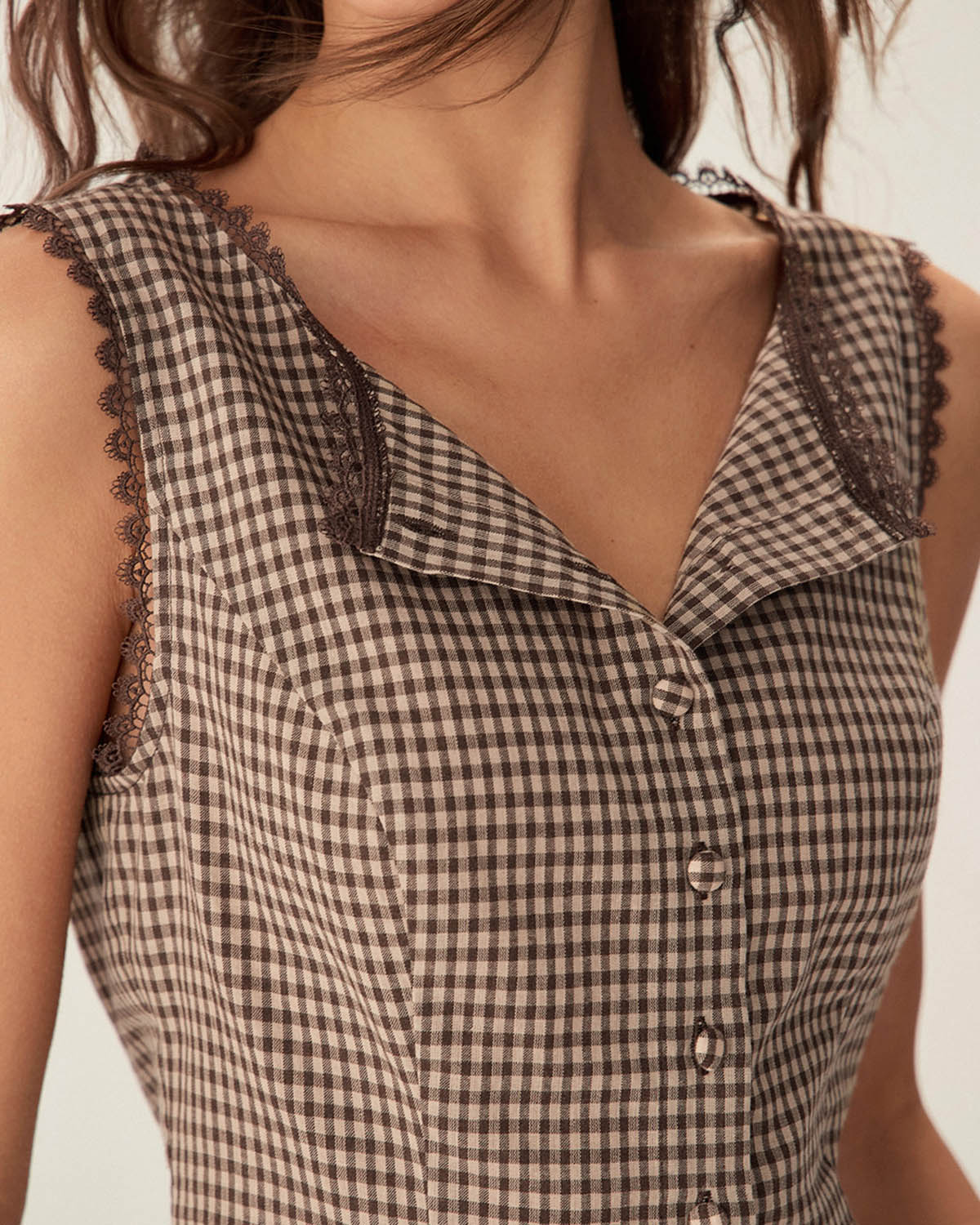 Brown Plaid Single Breasted Vest - Image 2
