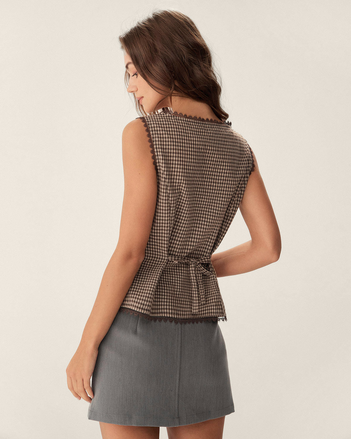 Brown Plaid Single Breasted Vest - Image 4