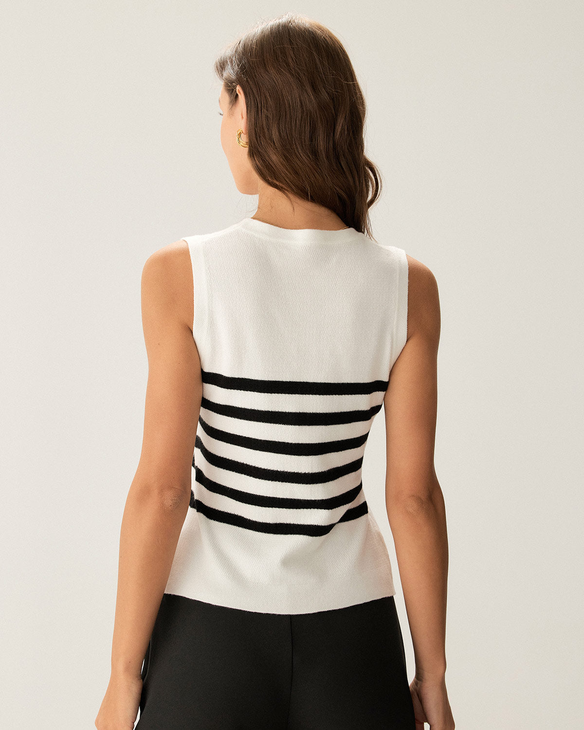 White Striped Button Knit Tank Top - Image 5