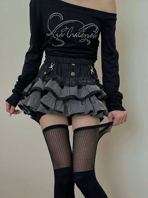 Gothic lolita stripes patchwork stockings - Image 3