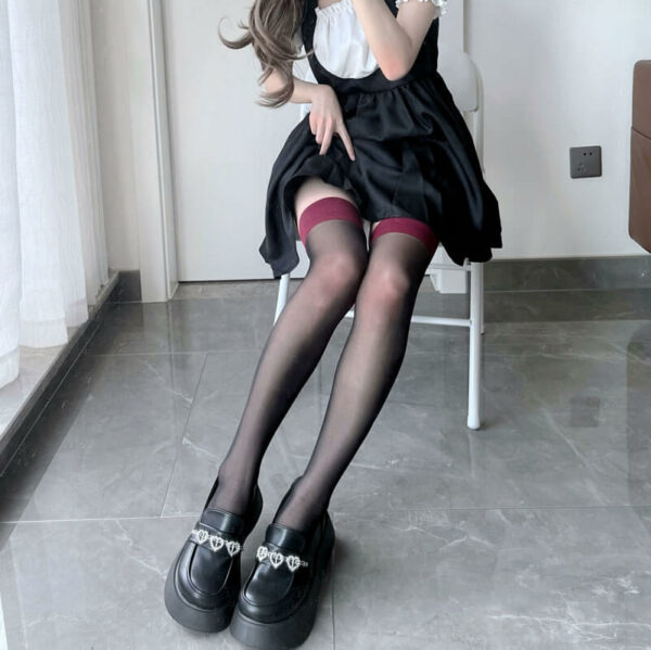 Summer thin red black stockings x0012 - Image 3