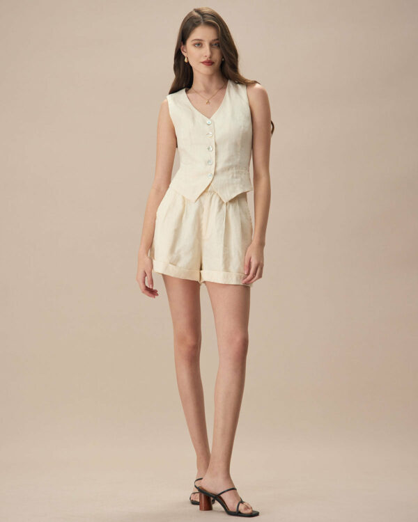 The Apricot V Neck Button-Up Linen Vest - Image 5