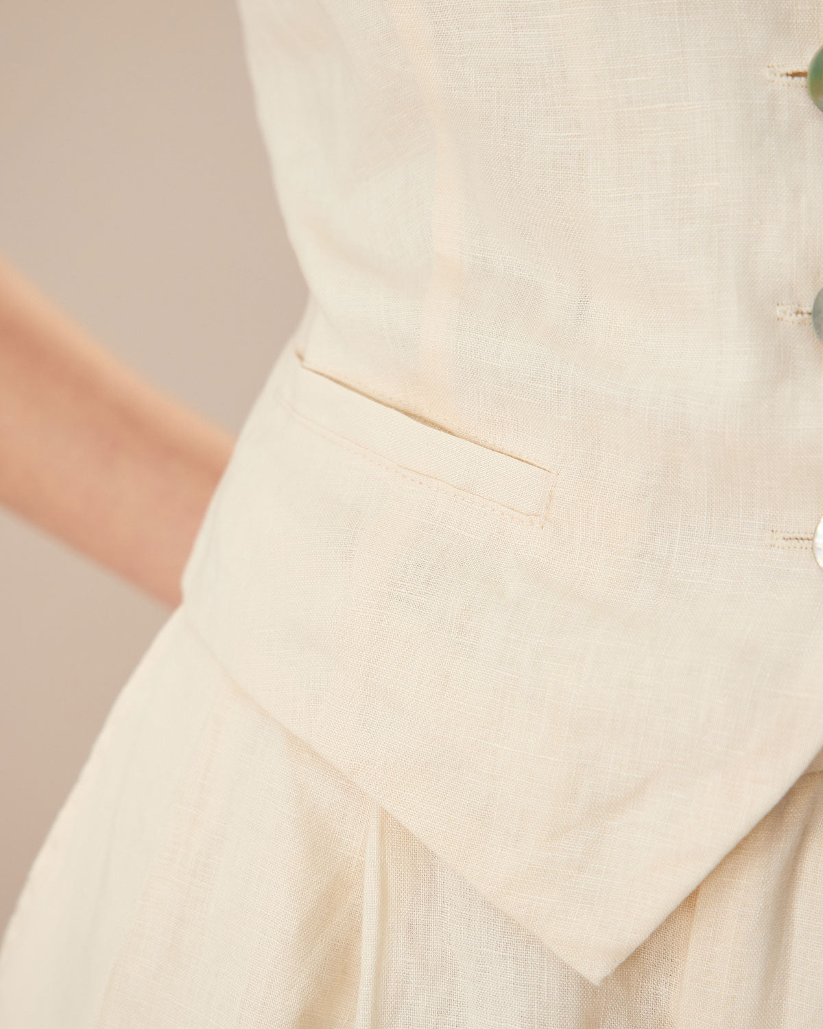 The Apricot V Neck Button-Up Linen Vest - Image 3