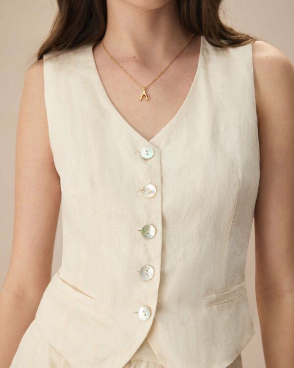The Apricot V Neck Button-Up Linen Vest - Image 2