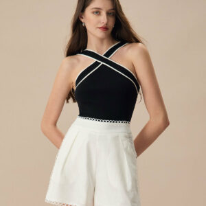 The Black Contrast Knit Tank Top