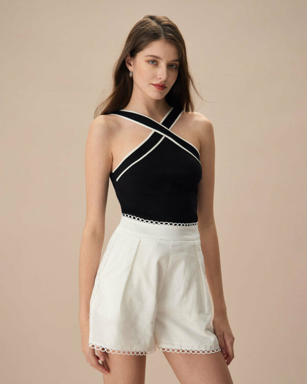 The Black Contrast Knit Tank Top - Image 3