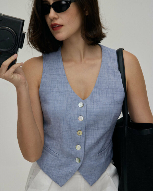 The Blue V-Neck Button Vest - Image 2