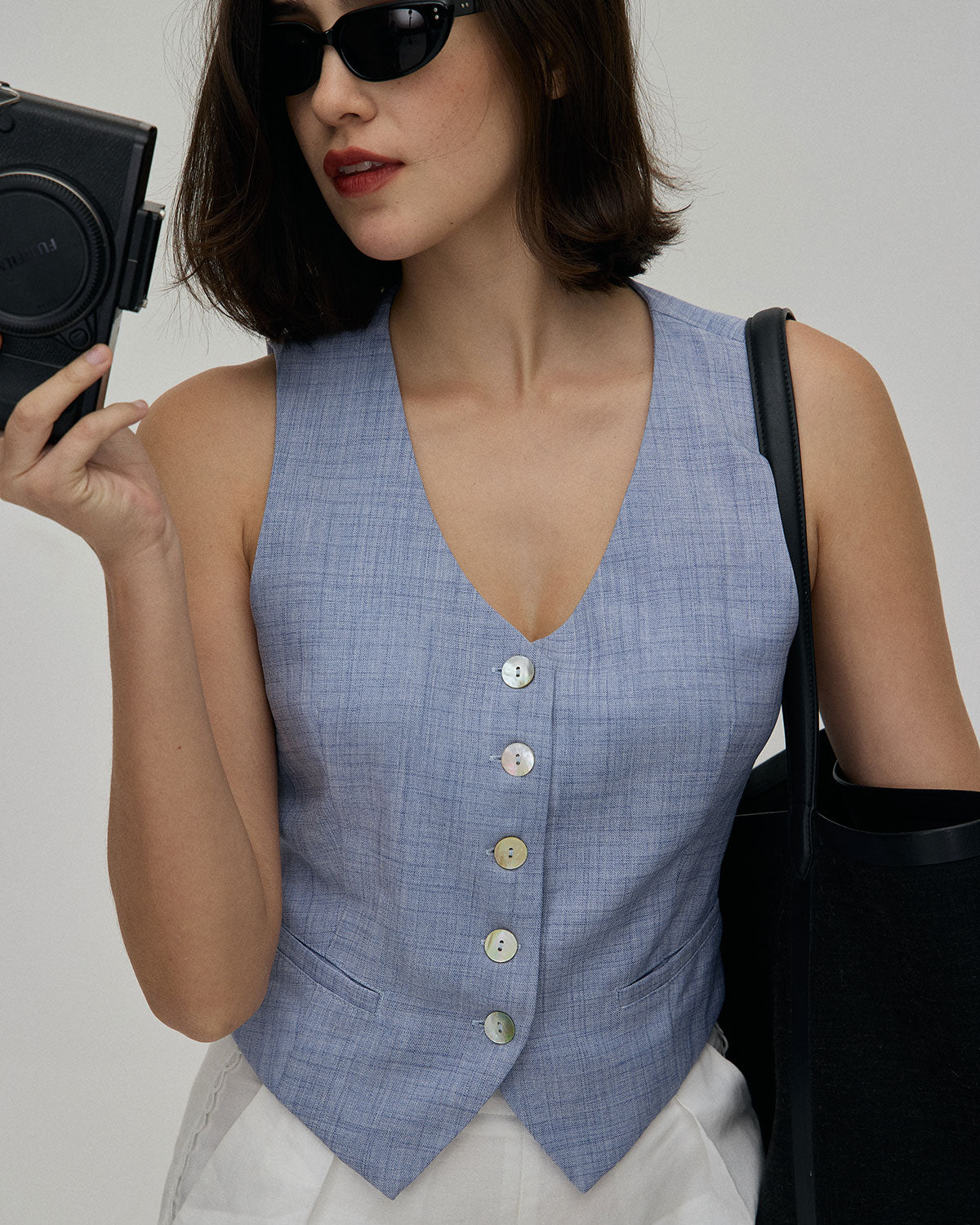 The Blue V-Neck Button Vest - Image 2
