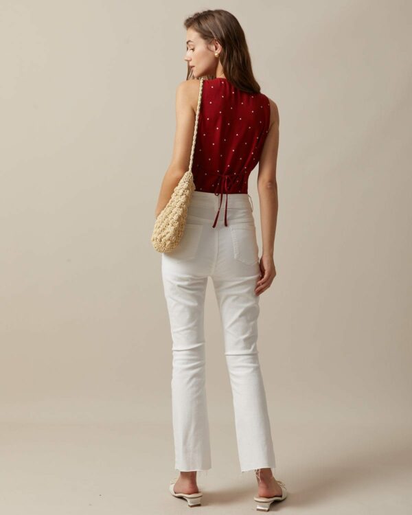The Red V Neck Polka Dot Print Sleeveless Vest - Image 5