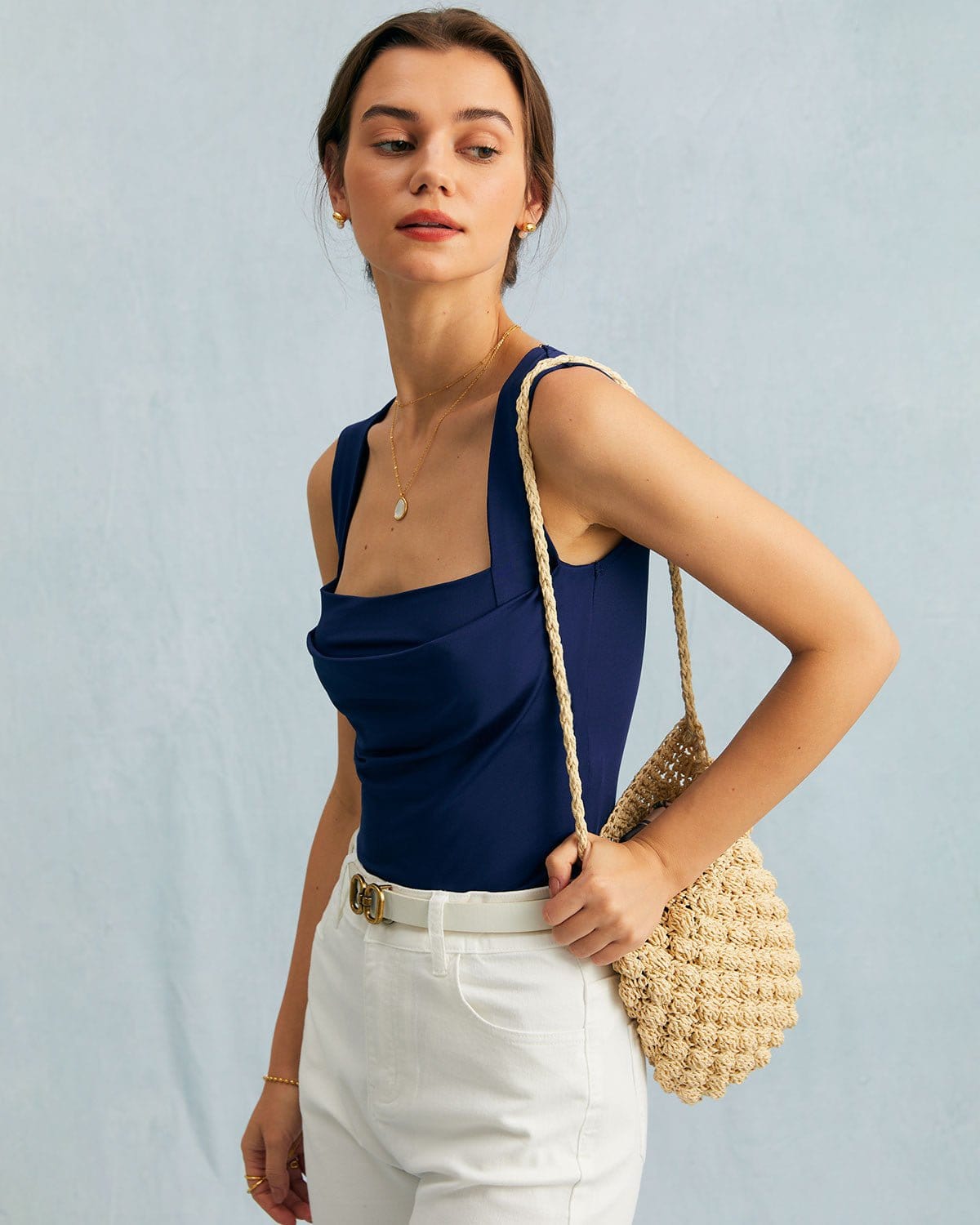 The Navy Square Neck Ruched Tank Top - Image 3