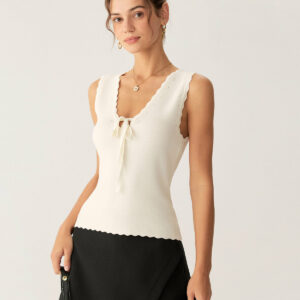 Apricot V Neck Ribbed Tank