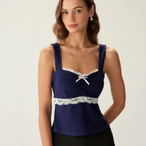 Navy Lace Square Neck Cami Top