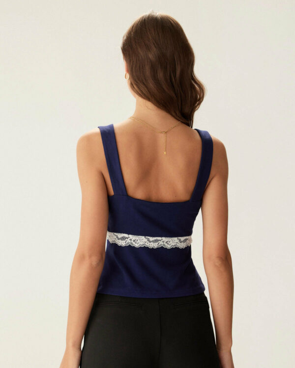 Navy Lace Square Neck Cami Top - Image 4