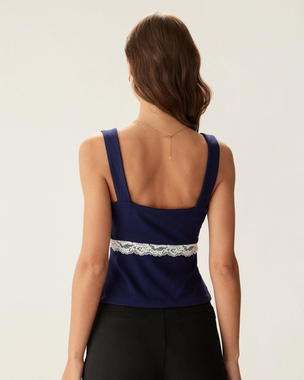 Navy Lace Square Neck Cami Top - Image 4