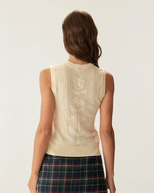 Beige Crew Neck Knit Tank Top - Image 4