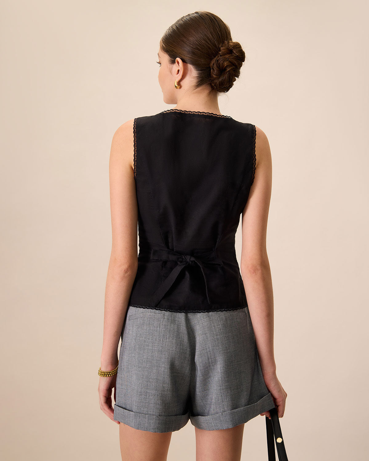 Women's Black Boat Neck Cotton Linen Vest - Image 5