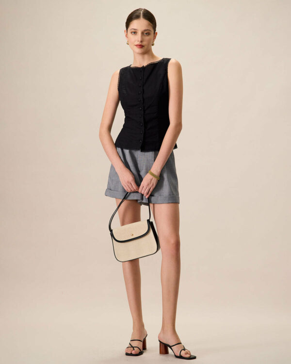 Women's Black Boat Neck Cotton Linen Vest - Image 4