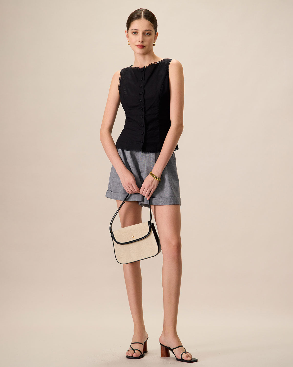 Women's Black Boat Neck Cotton Linen Vest - Image 4